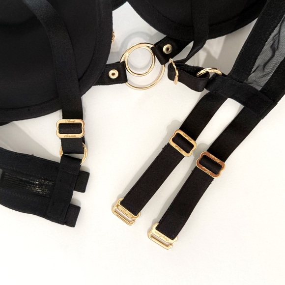 HONEY BIRDETTE SANA BLACK GOLD CIRCLE HANGING CHAIN PUSH-UP BALCONETTE BRA - Picture 9 of 10